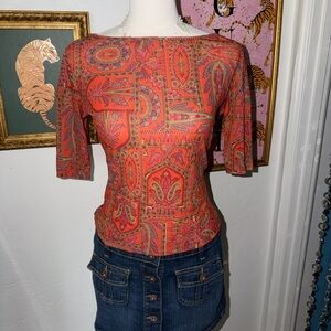 Paisley Print Women's Top - Orange